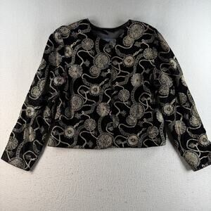 Norton McNaughton Petites Womens 12 Black Gold Velvet Brocade Jacket Blazer